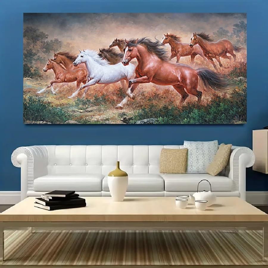 Yxbhhym Large Horse Wall Art Pictures Animal Canvas Prints Eight Running Horses Paintings Posters Horses Artwork for Wall Office Decor Living Room Home Decorations Framed Wall Art -20x40inches
