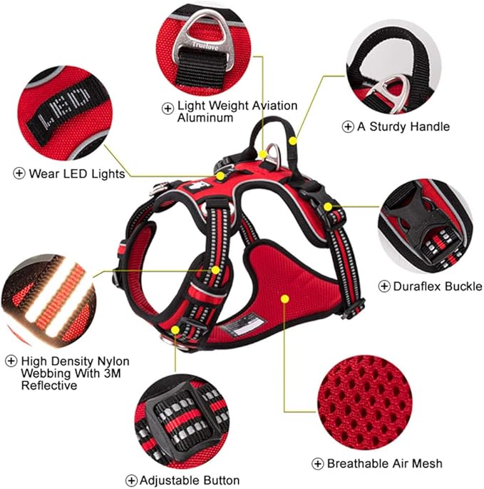 TRUE LOVE Dog Harness No Pull Nylon Reflective Pet Harness Adjustable Comfortable Control Step-in Brilliant Colors Truelove TLH56512 XS Red