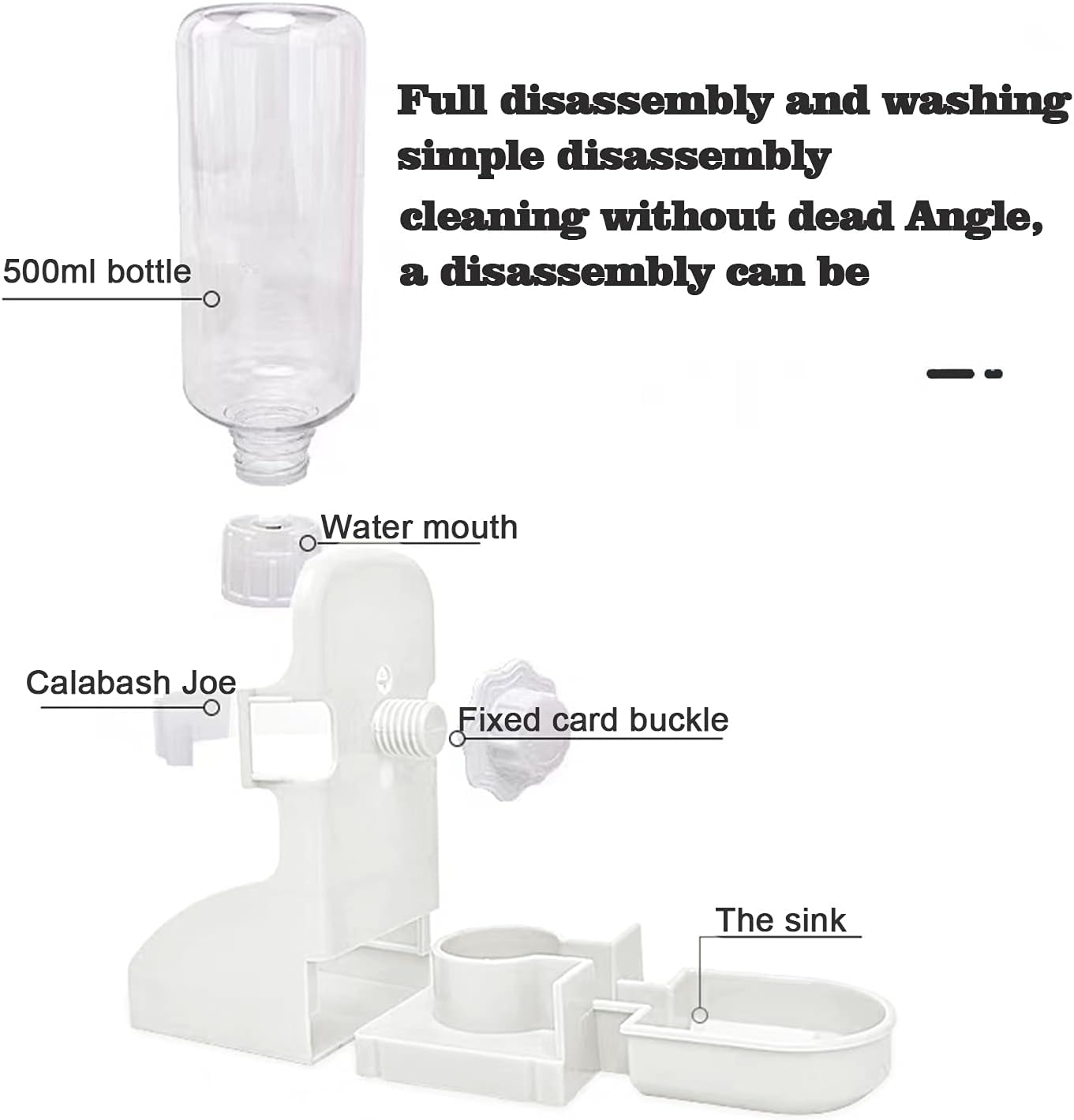 HERCOCCI Rabbit Hay Food Bin Feeder and Bunny Water Bottle Set, Hay Food Feeder Bowls Manger Rack with 500ml Hanging Water Dispenser Prevent Knock Over for Rabbit Guinea Pig Chinchilla (Large, White)