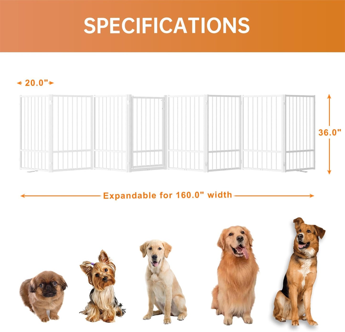 Full Metal Freestanding Dog Gate with Door, 36''Height Foldable Pet Dog Fence for Indoor & Outdoor, 8 Panels Extra Wide Free Standing TallDog Gates for Doorways,House,Stairs,Porch,Deck,Yard