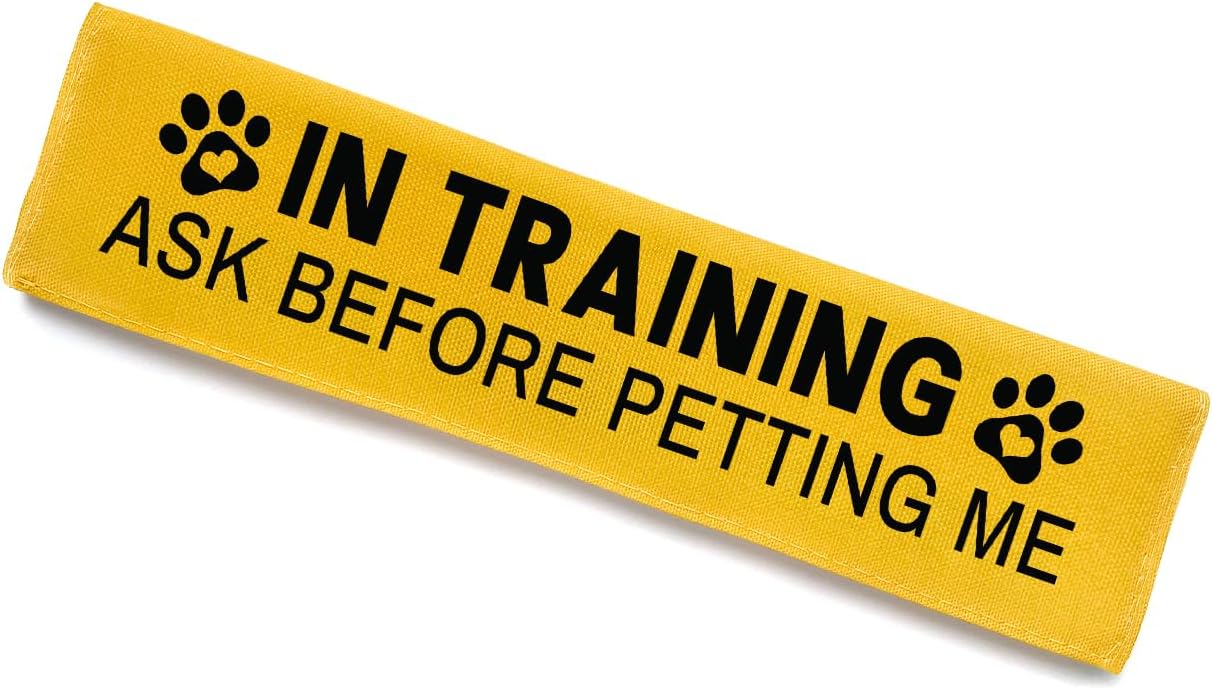 in Training Ask Before Petting Dog Leash Sleeve, Funny Yellow Dog Leash Wrap Alert Hanging ID Patch Tag, in Training Leash Wrap Service Dog Leash Wrap Pet Birthday Gifts for Dog Owners