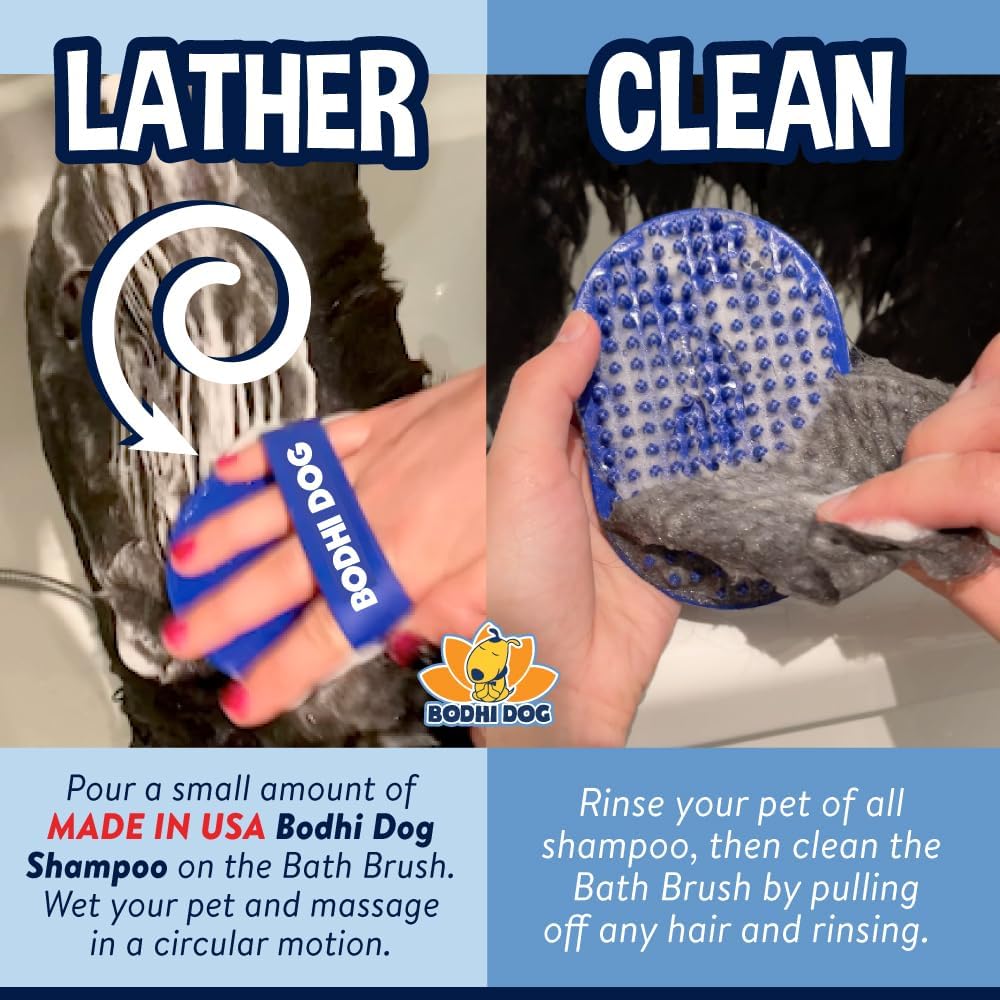 Bodhi Dog Shampoo Brush - Pet Grooming & Bath Supplies for Dogs and Cats - Bath Brush for Long & Short Hair - Premium Scrubber for Shower, Bathing & Massage (One Pack, Blue)
