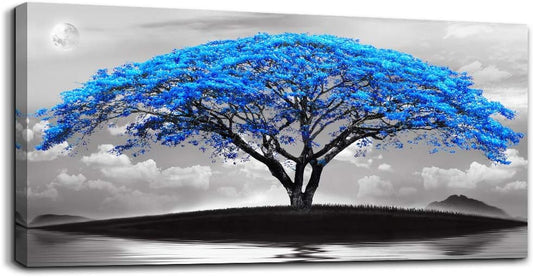 canvas wall art for living room bathroom Wall Decor Black and white landscape Blue tree moon painting to Hang Home Decorations for office bedroom kitchen Works canvas Prints pictures 20" x 40"inch