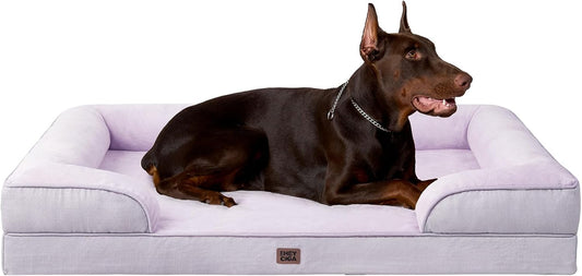 EHEYCIGA Orthopedic XL Dog Beds, Waterproof Memory Foam Dog Bed for Extra Large Dogs, Non-Slip Bottom and Egg-Crate Foam Big Pet Couch Bed with Washable Removable Cover,Lilac