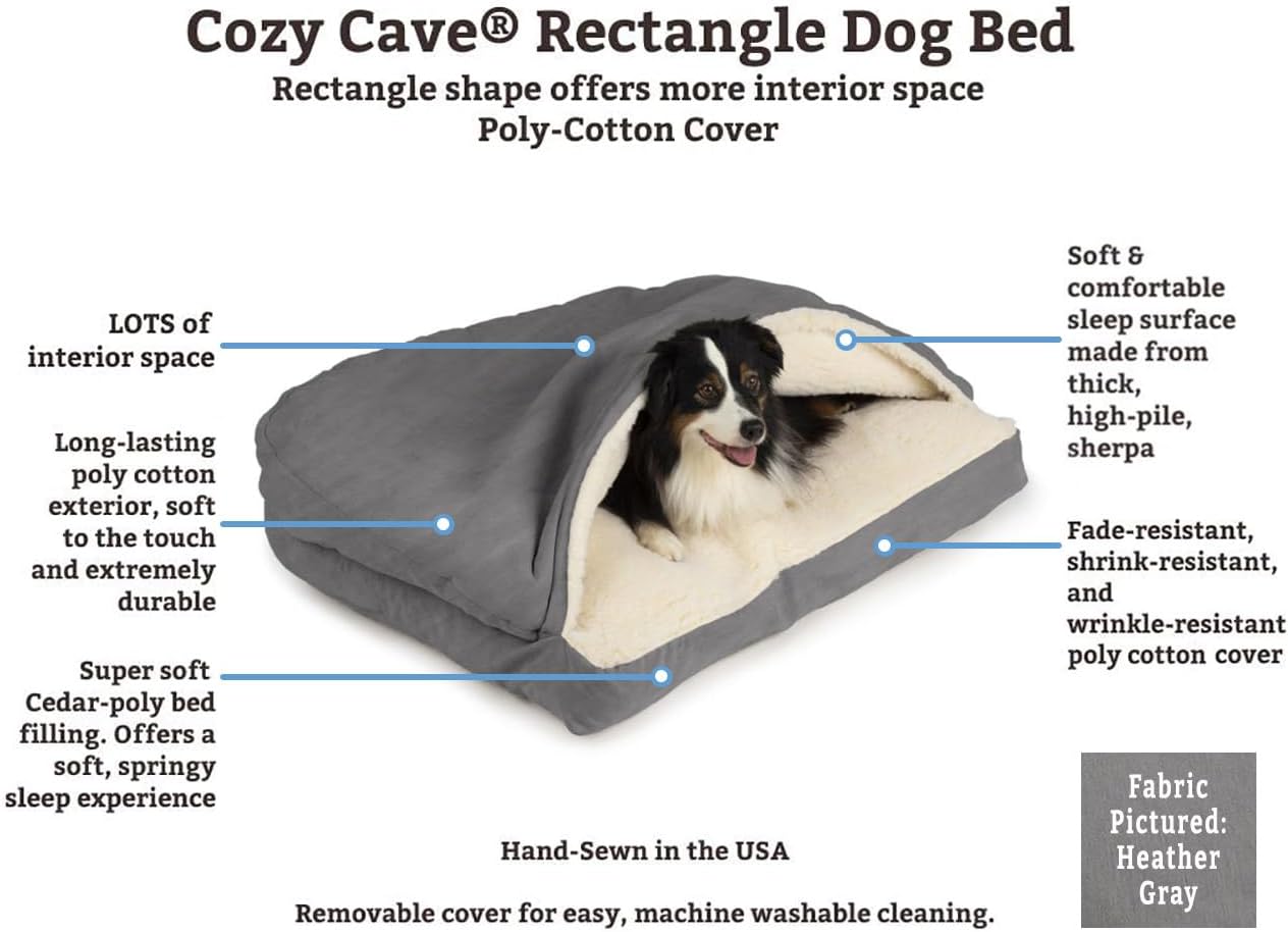 Snoozer Rectangle Cozy Cave Dog Bed - Indoor Dog Bed with Cover Cave, Covered Calming Burrow for Medium & Large Sized Pets with Blanket Attached, Enclosed, Washable - Large, Khaki
