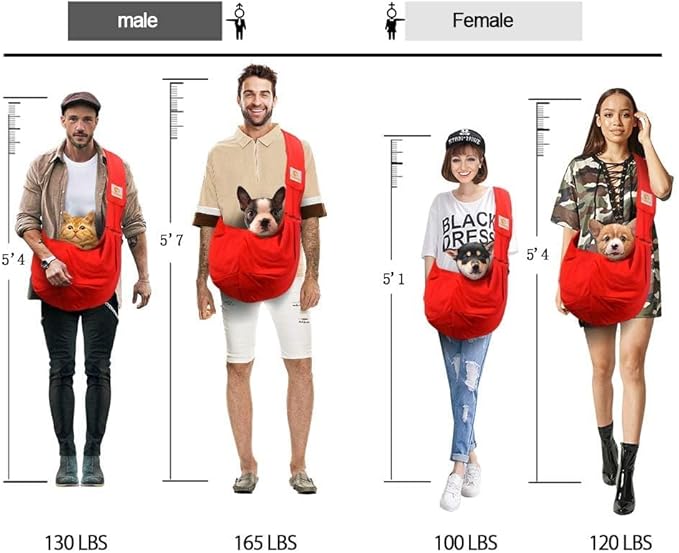 Tomkas Small Dog Sling Carrier - Zipper Pocket & Classic Strap - for 3-10 lbs Pets(Red)