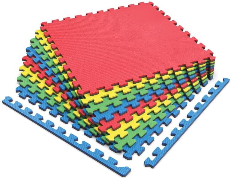 Norsk Reversible Kids Puzzle Play Mats 1/2" Thick EVA Interlocking Foam Tiles (Multicolor/Black 12 Tiles - 48 sq. Ft. 1/2" Thick)