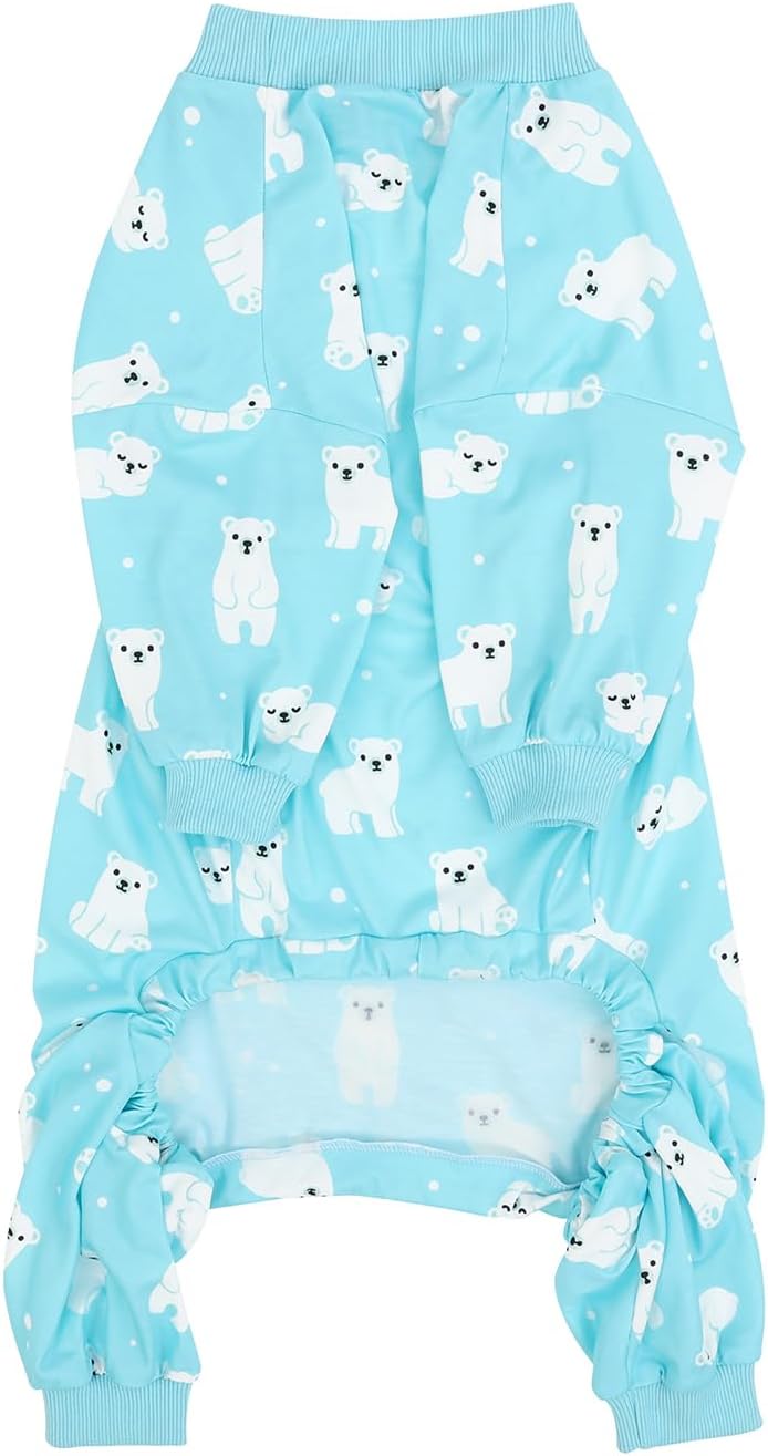 HDE Dog Pajamas One Piece Jammies Jumpsuit Pet Clothes Outfit Stretchy Lightweight Comfy Shirt Pjs for M-3XL Dogs Sleepy Polar Bears - XL