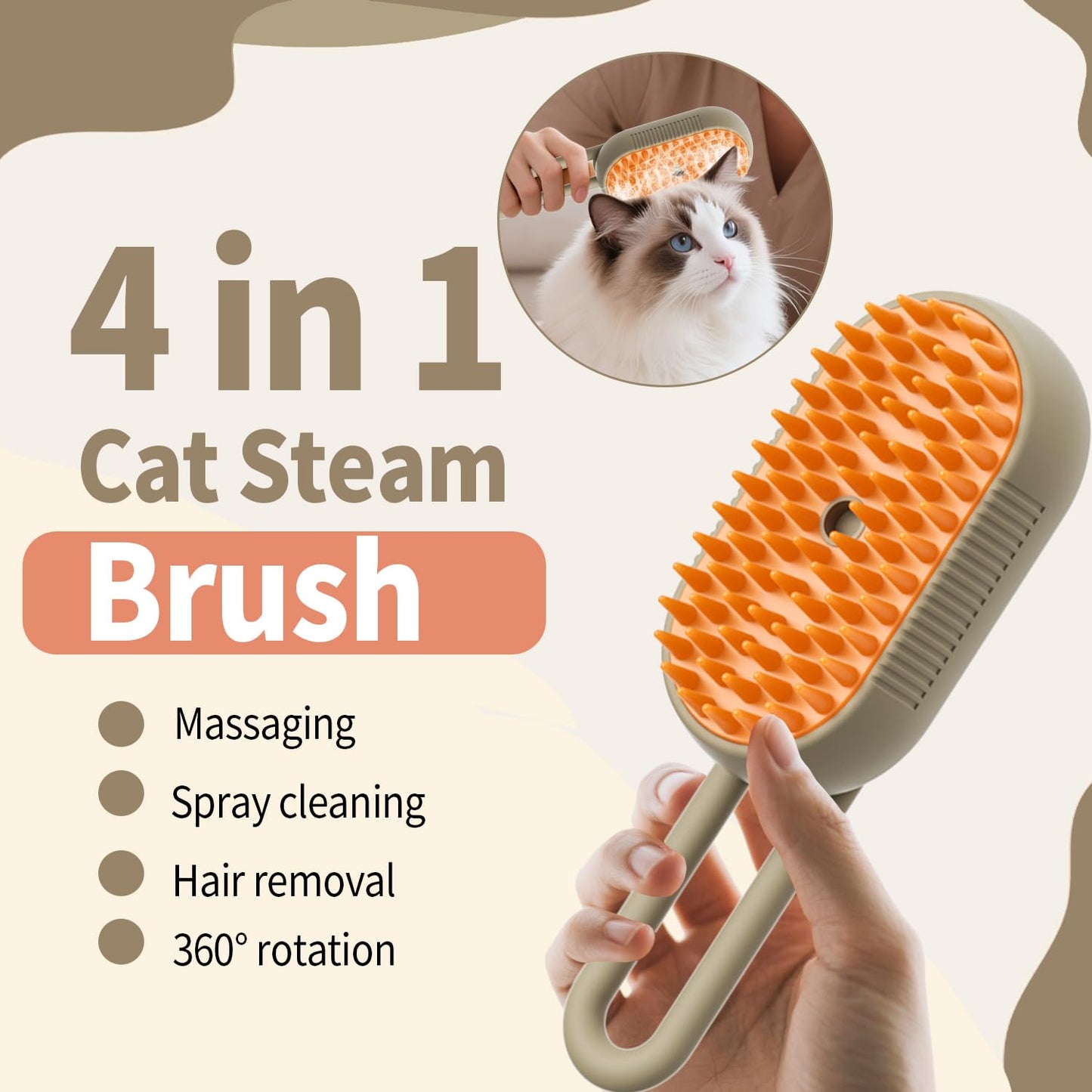 Cat Steam Brush for Shedding 4 in 1 Dog Brush with Steam Pet Hair Cleaning Brush Comb for Spray Pet Grooming for Long & Short Haired Pets Comb for Cats (Brown)