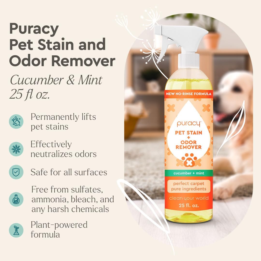 Puracy Pet Stain and Odor Remover - Enzyme Cleaner for Dog Urine and Poop Carpet - Pet Urine Enzyme Cleaner - Cat Pee Enzyme Cleaner for Cat Urine Enzyme Cleaner Destroyer - Cucumber & Mint, 25oz