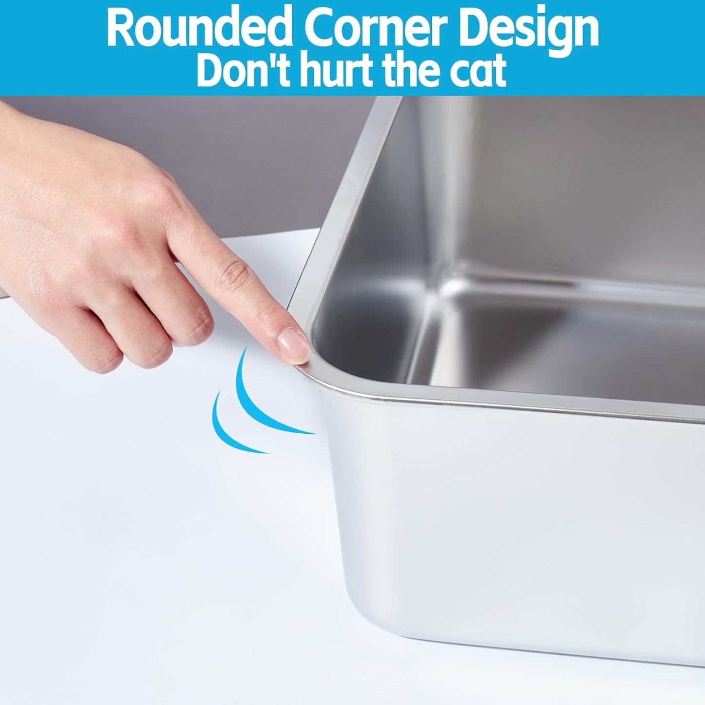 Large Stainless Steel Cat Litter Box-Metal Litter Box for Cats, High Sided Metal Litters Boxes, No Smell, Non Stick, Easy Clean, Odor Proof, Indoor Outdoor