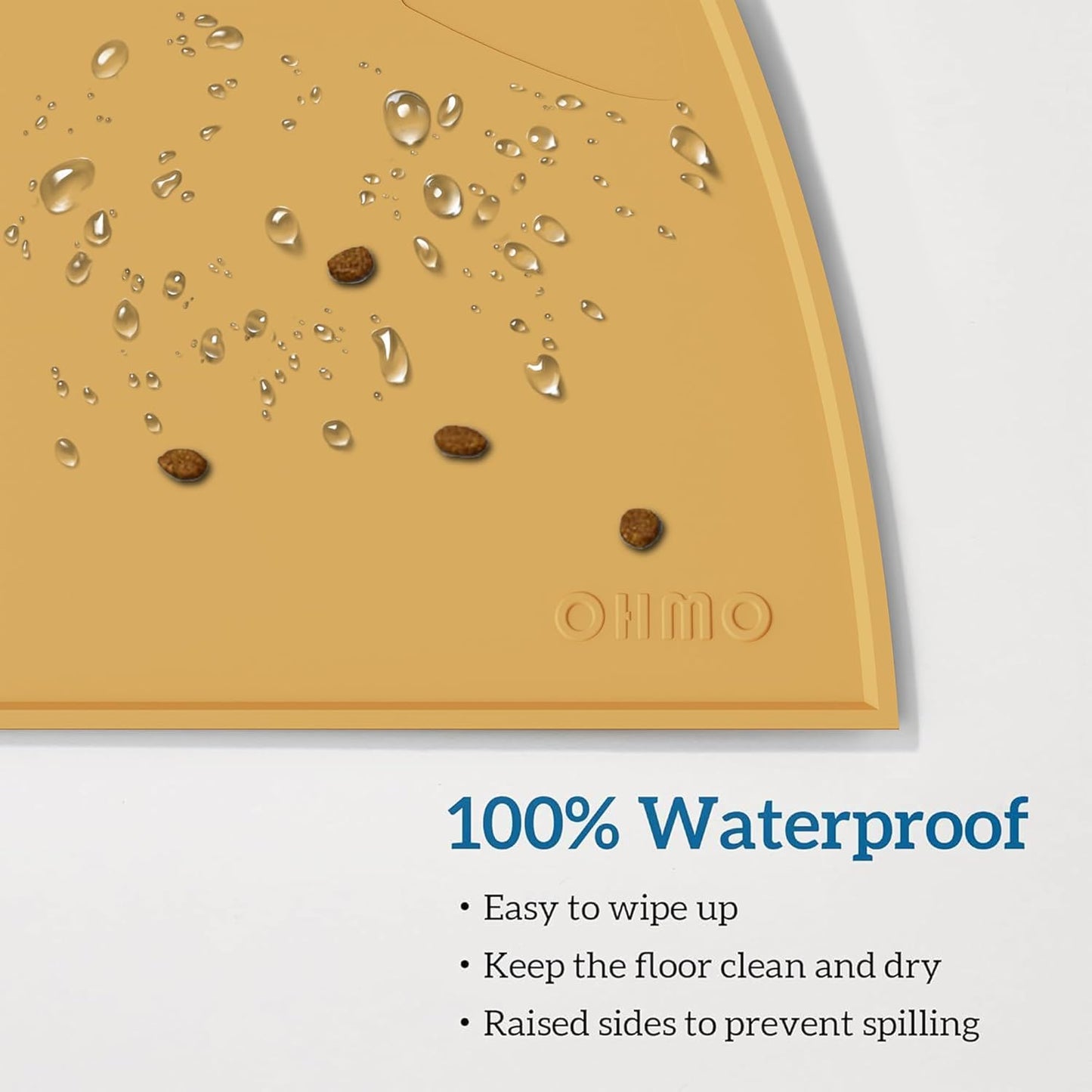 OHMO - Cat Food Mat, Silicone Pet Feeding Mat for Floor Non-Skid Waterproof Dog Water Bowl Tray, Easy to Clean Pet Placemat (Honey, 18 * 9.8'')