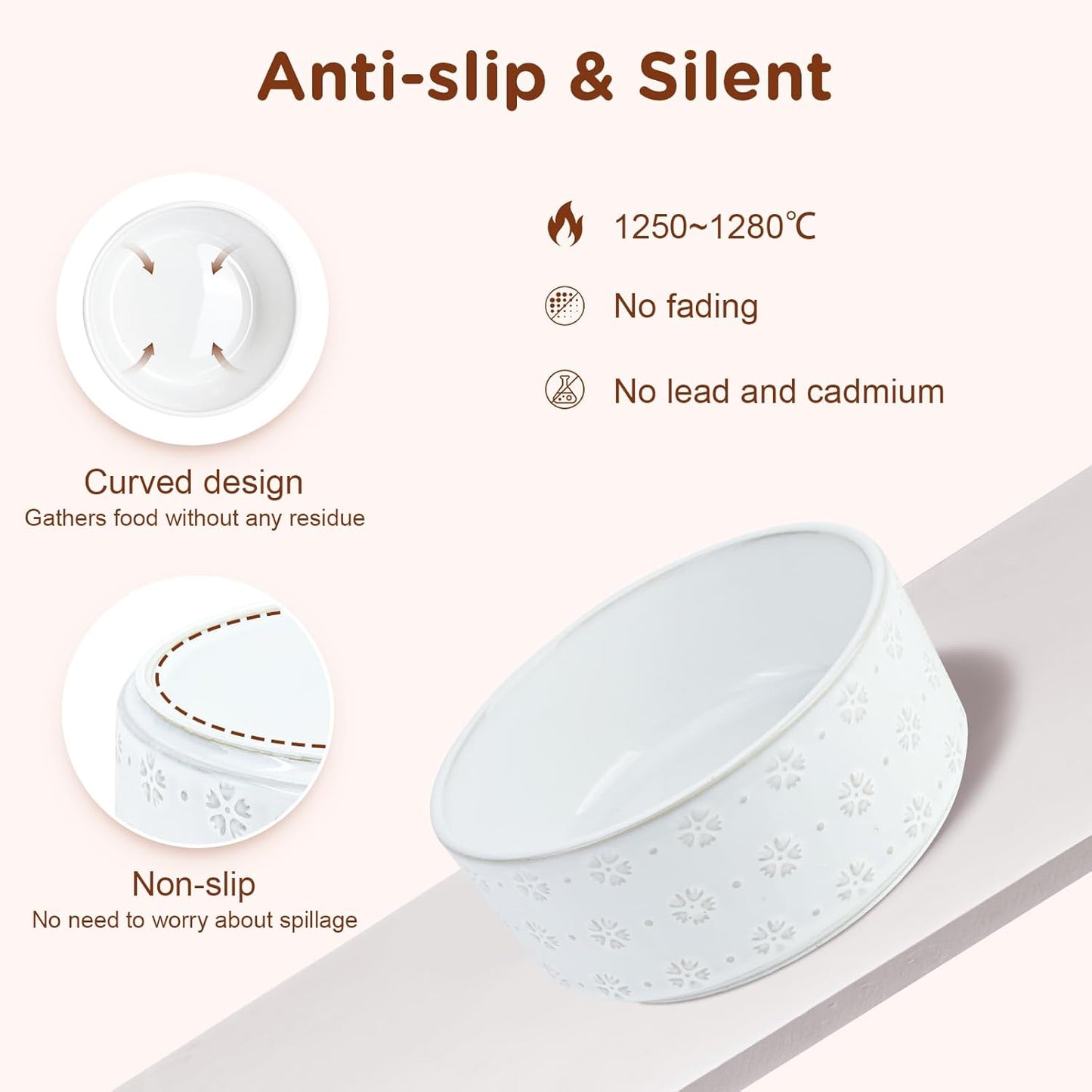 SPUNKYJUNKY Ceramic Dog Bowls Dog Bowl Set with Acacia Wood Stand Raised Dog Bowl Dog Food and Water Bowl for Small Medium Sized Dog (18.5cm)