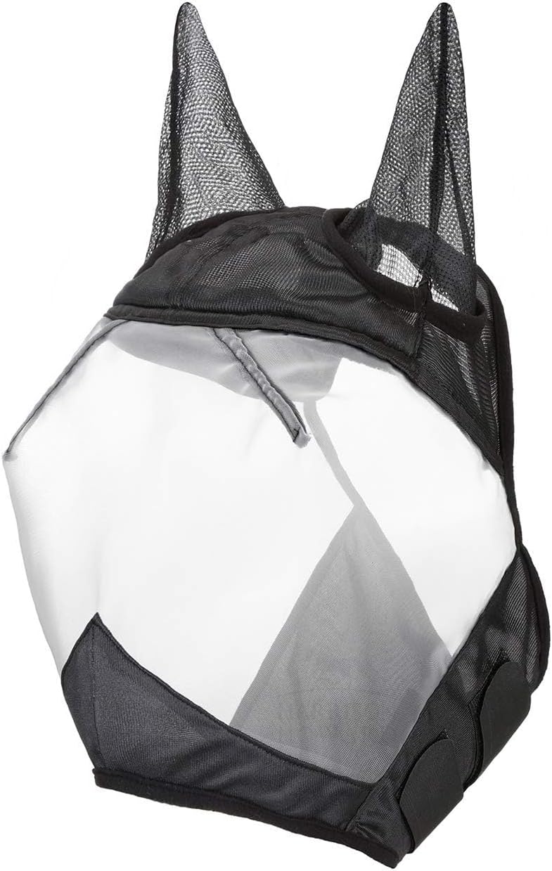 Harrison Howard CareMaster Horse Fly Mask Half Face with Ears Black/Silver Retro XL Extra Full Size