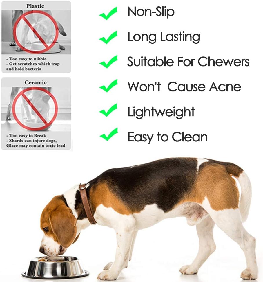 Stainless Steel Dog Bowls, 3.5 Cup/28oz Cat Bowl Water and Food with Rubber Base, Pet Bowls for Large Dogs, 3Pack