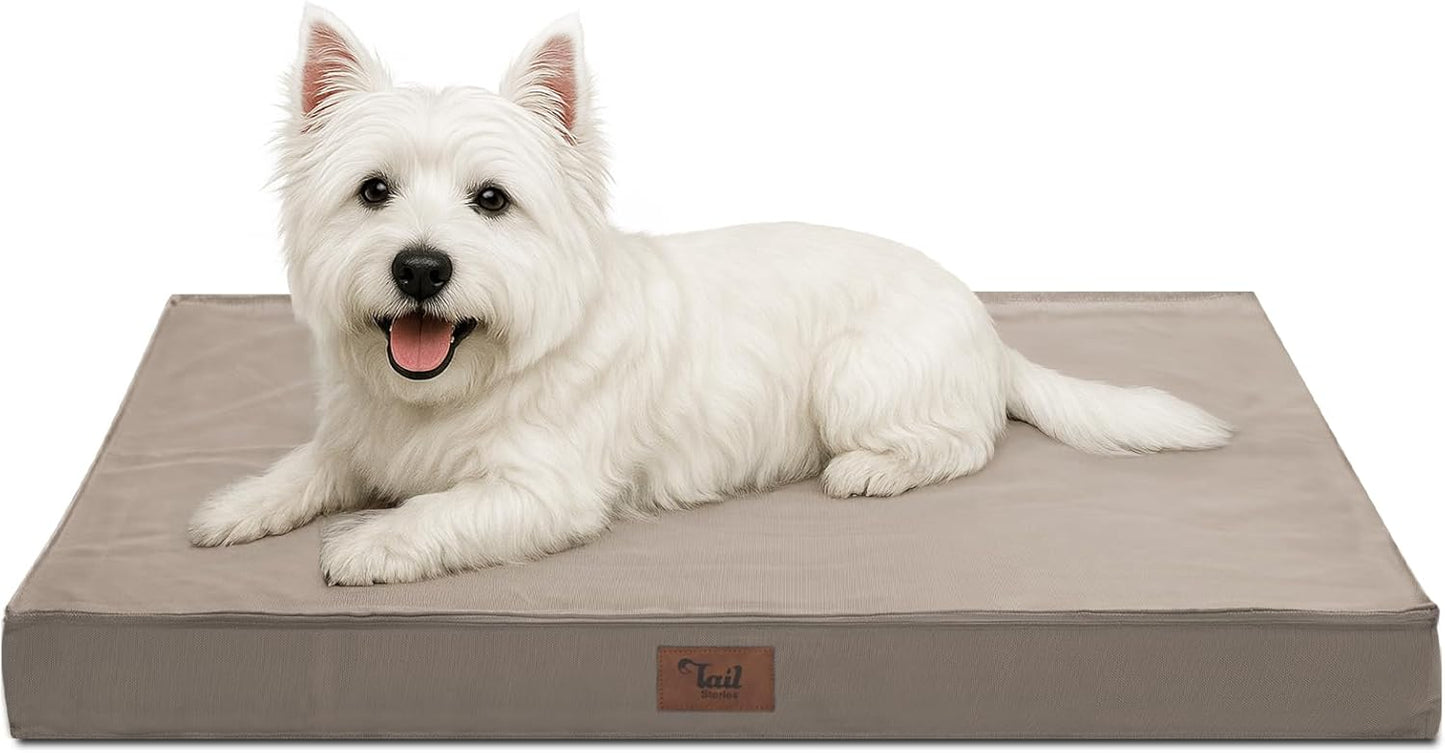 Outdoor Dog Bed for Small Dogs, Waterproof Dog Crate Bed for Small Dogs, Orthopedic Egg Crate Foam Puppy Beds with Washable and Removable Oxford Cover, Khaki