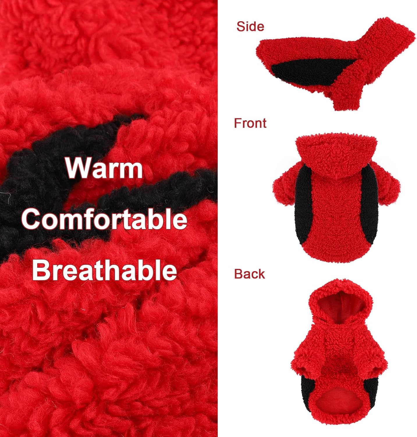 YIKEYO Dog Hoodie Pet Clothes Sweater with Hat Soft and Warm Cold Weather for Small Patchwork Hood(Red, Medium)