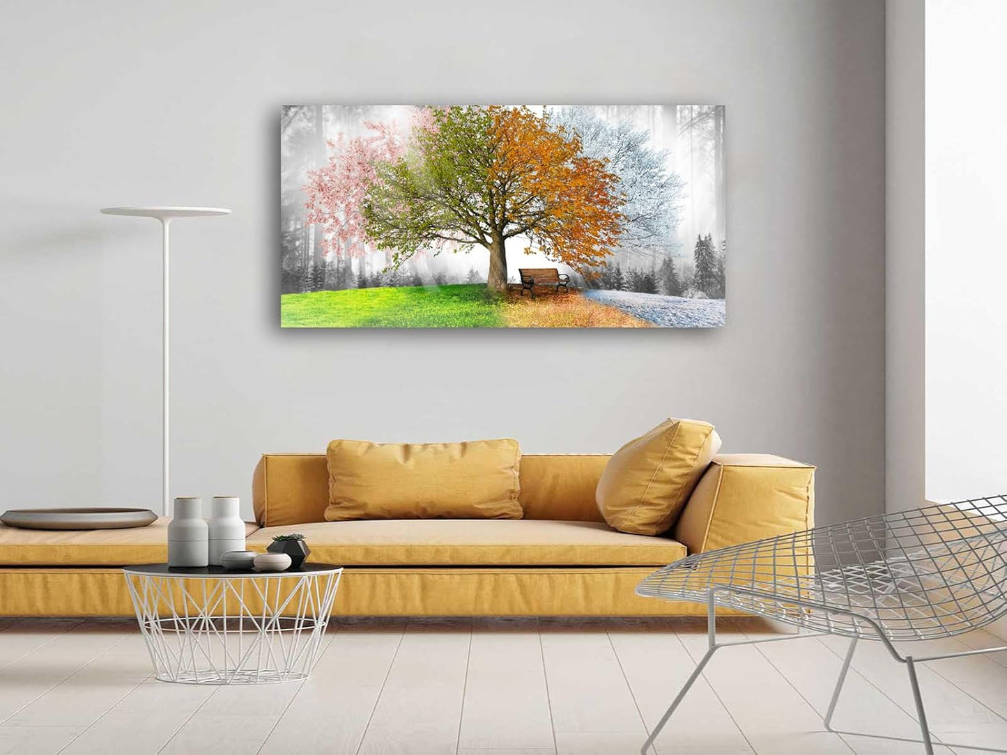 Canvas Prints Wall Art Decor Large Four Seasons Tree Picture 1 Panel Spring Summer Autumn Winter Tree Painting Artwork for Dining Room Kitchen Home Decor Stretched and Framed Ready to Hang