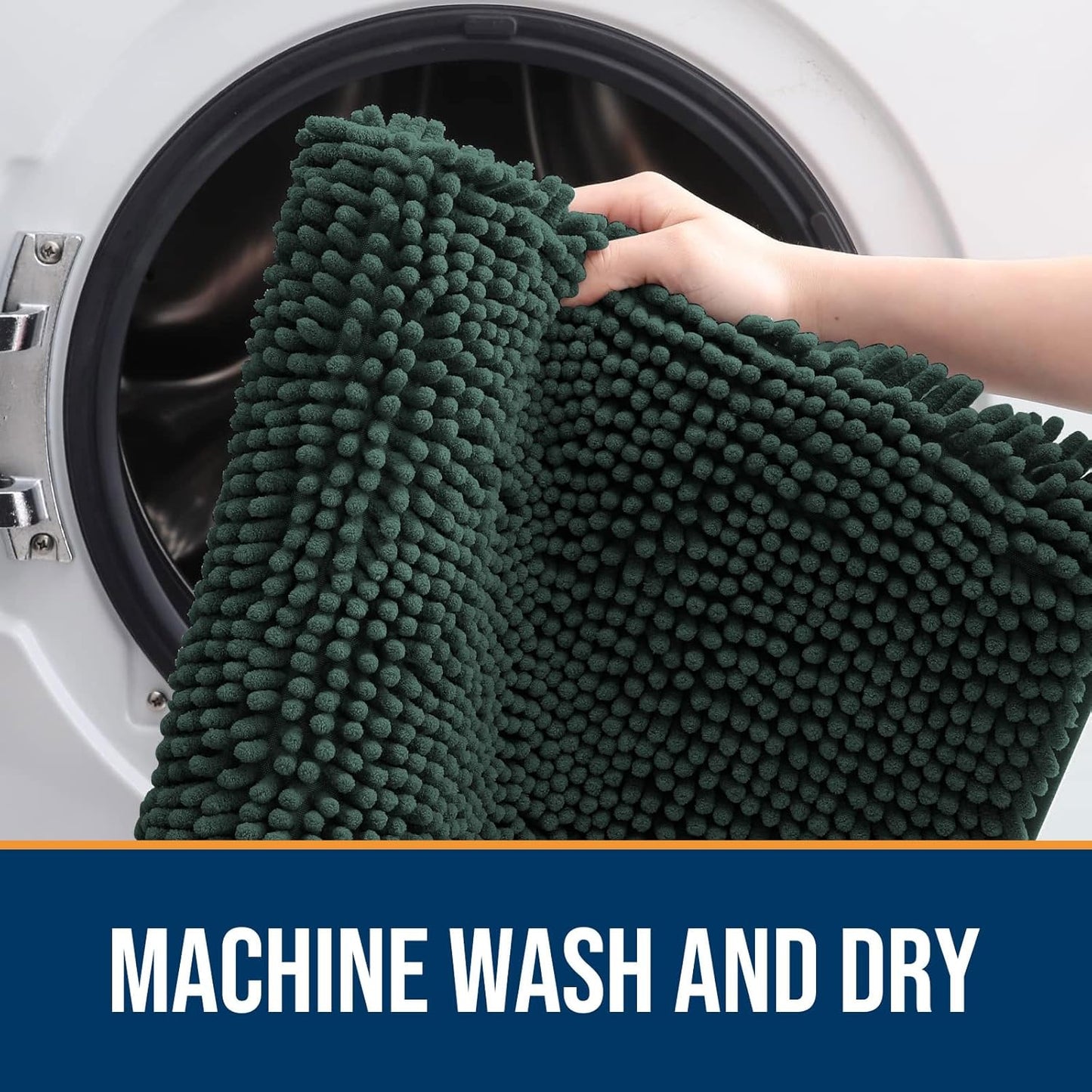 OLANLY Dog Door Mat for Muddy Paws 59x32, Absorbs Moisture and Dirt, Absorbent Non-Slip Washable Doormat, Quick Dry Chenille Mud Mat, Entry Indoor Entryway Carpet for Inside Floor, Blackish Green