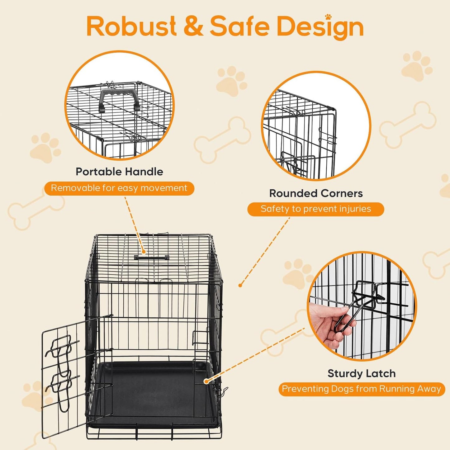 Dog Crate, 30 Inch Medium Wire Kennel with Divider Panel, Metal Cages with Double Door, Leak-Proof Pan Tray, Folding Portable for Indoor Outdoor Travel