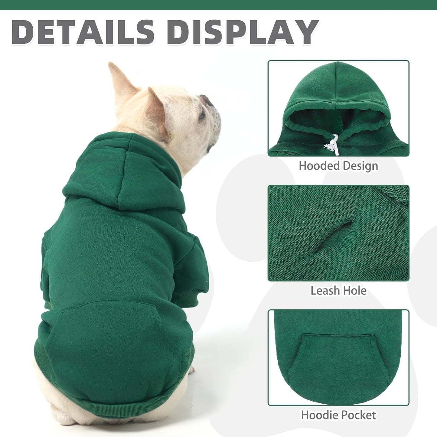KOOLTAIL Basic Dog Hoodie - Soft & Warm Dog Sweater with Leash Hole and Pocket, Winter Coat, Cold Weather Clothes, Small to Large, Deep Green