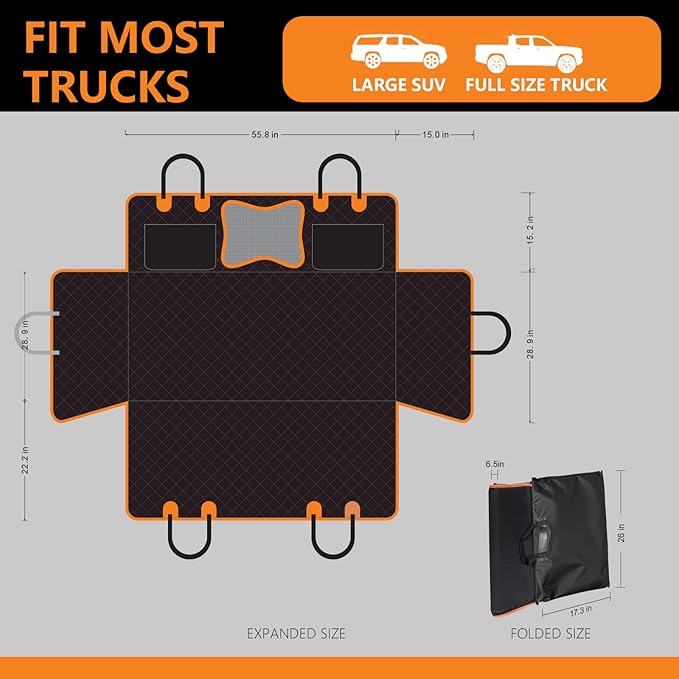 Back Seat Extender for Dogs,Dog Car Seat Cover for Back Seat with Hard Bottom Holds 500 lbs,Car Seat Protector,Waterproof Extender for Dogs,Dog HammockPet Bed for Full-Size Cars,SUVs, Small Trucks