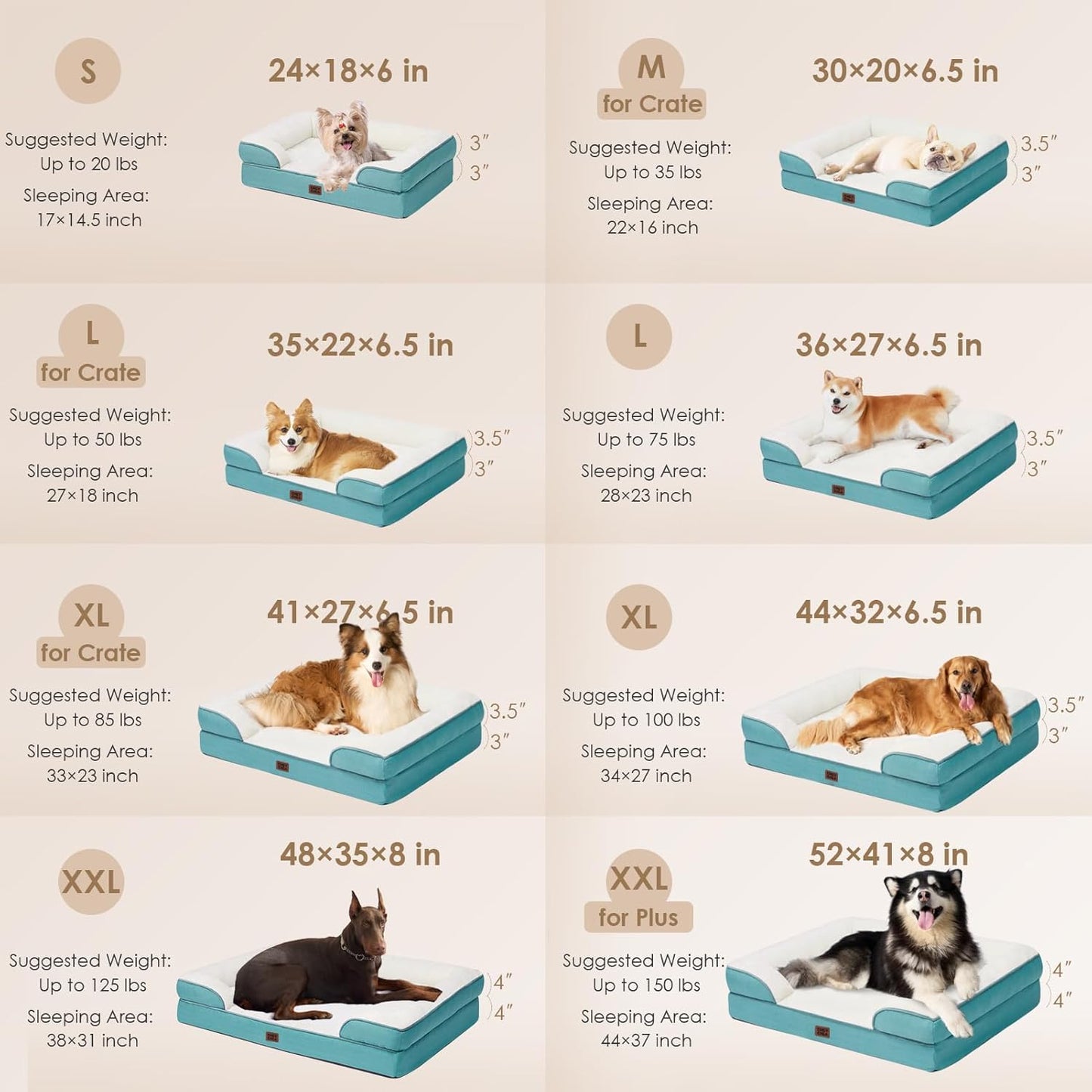 EHEYCIGA Orthopedic Dog Beds for Large Dogs, Waterproof Memory Foam Large Dog Bed with Sides, Non-Slip Bottom and Egg-Crate Foam Pet Couch Bed with Washable Removable Cover, Turquoise Blue