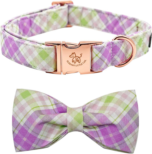 Elegant Little Tail Plaid Dog Collar with Cute Bowtie for Small to Large Dogs
