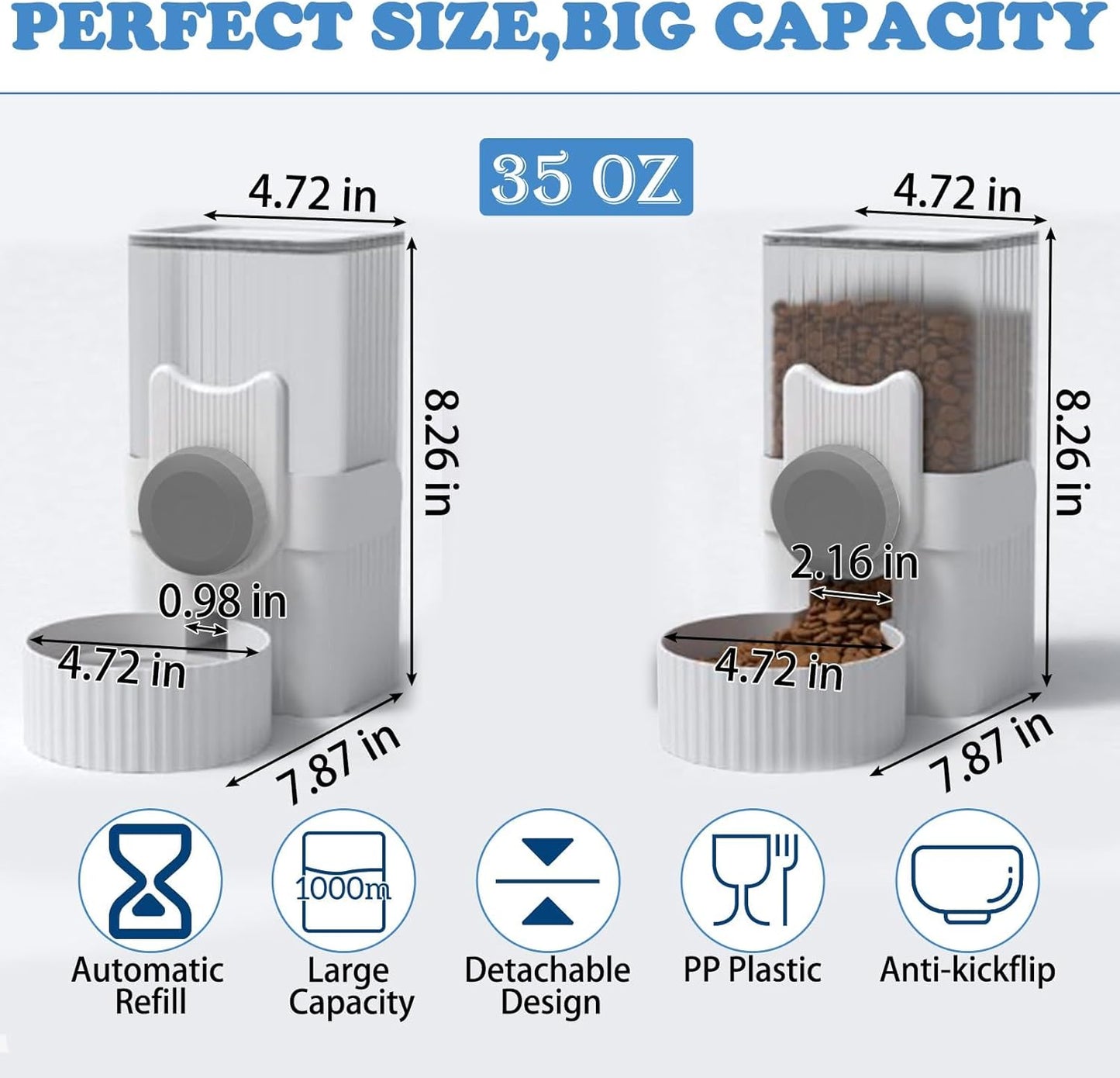 kathson Rabbit Gravity Auto Feeder Set 35oz Hanging Automatic Food Water Dispenser Cage Automatic Feeder Set for Rabbit Chinchilla Guinea Pig Hedgehog Ferret Kitty Puppy (Grey)
