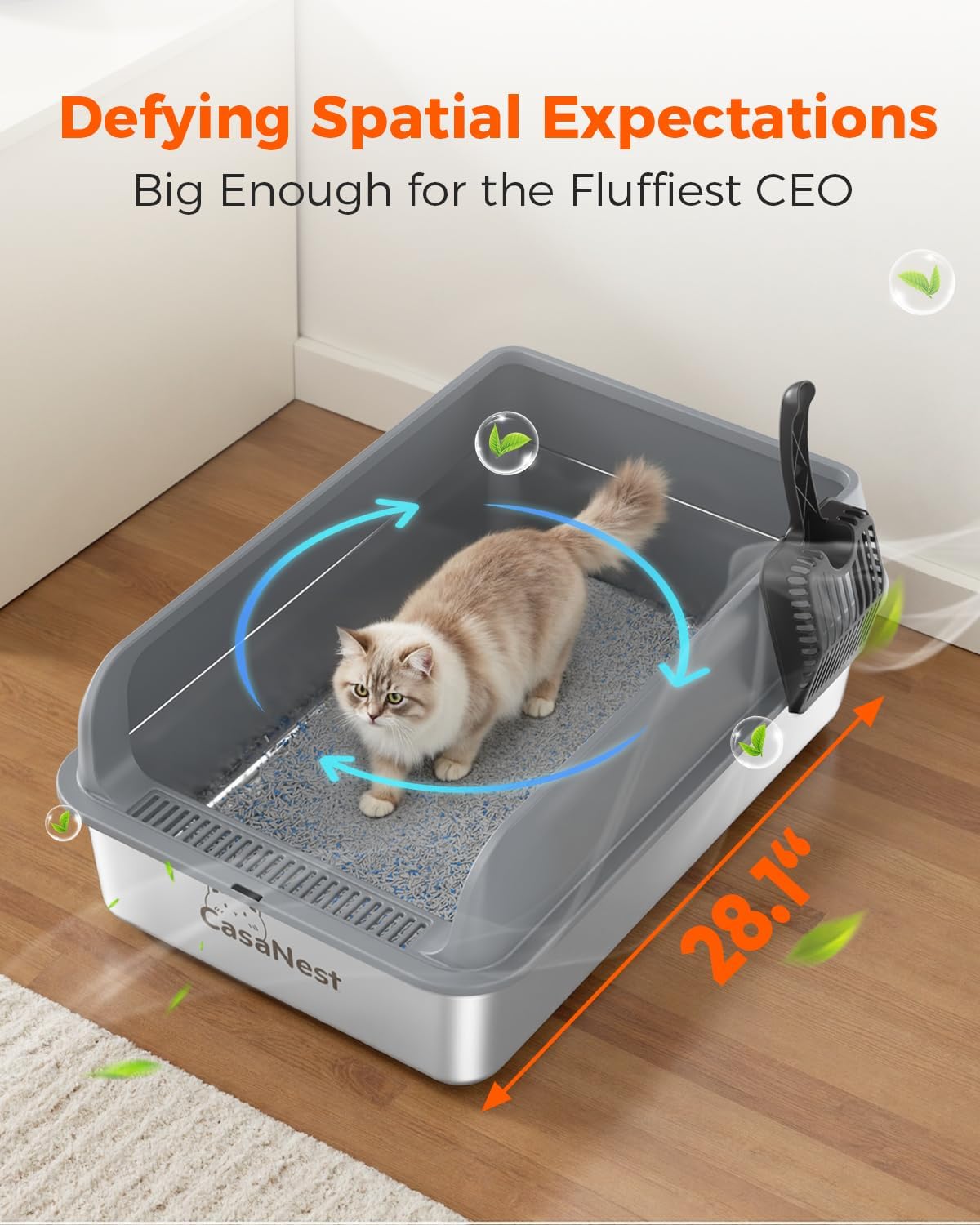 XXXL Stainless Steel Cat Litter Box 28.1''×20.5''× 10.1” Extra Large Metal Cat Litter Box for Big, Multi Cats, Anti-Leakage & Non-Stick Metal Pan, Easy to Clean, Durable (Dark Grey