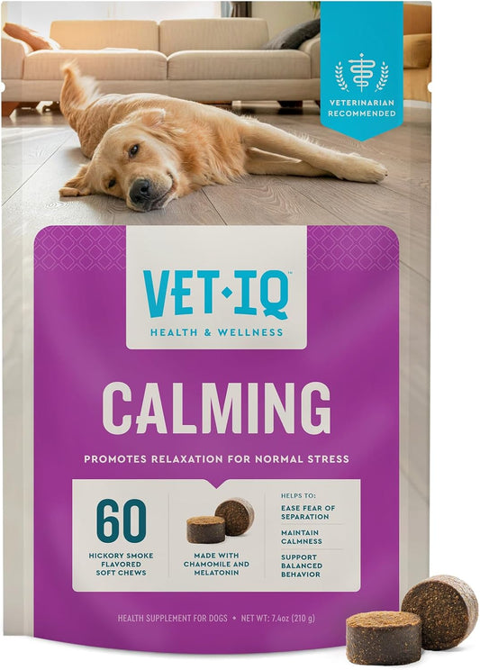 VetIQ Calming Support Supplement for Dogs, Calming Chews Help Manage Stress and Promote Relaxation, Anxiety Relief for Dogs, Made in The USA, 60 Count