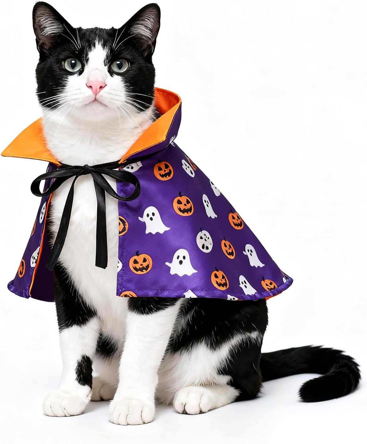 Enjoying Cat Halloween Costume, Pet Vampire Costume for Small Dogs Cats Rabbits, Kitty Pumpkin Cloak Outfit Party Halloween Cosplay