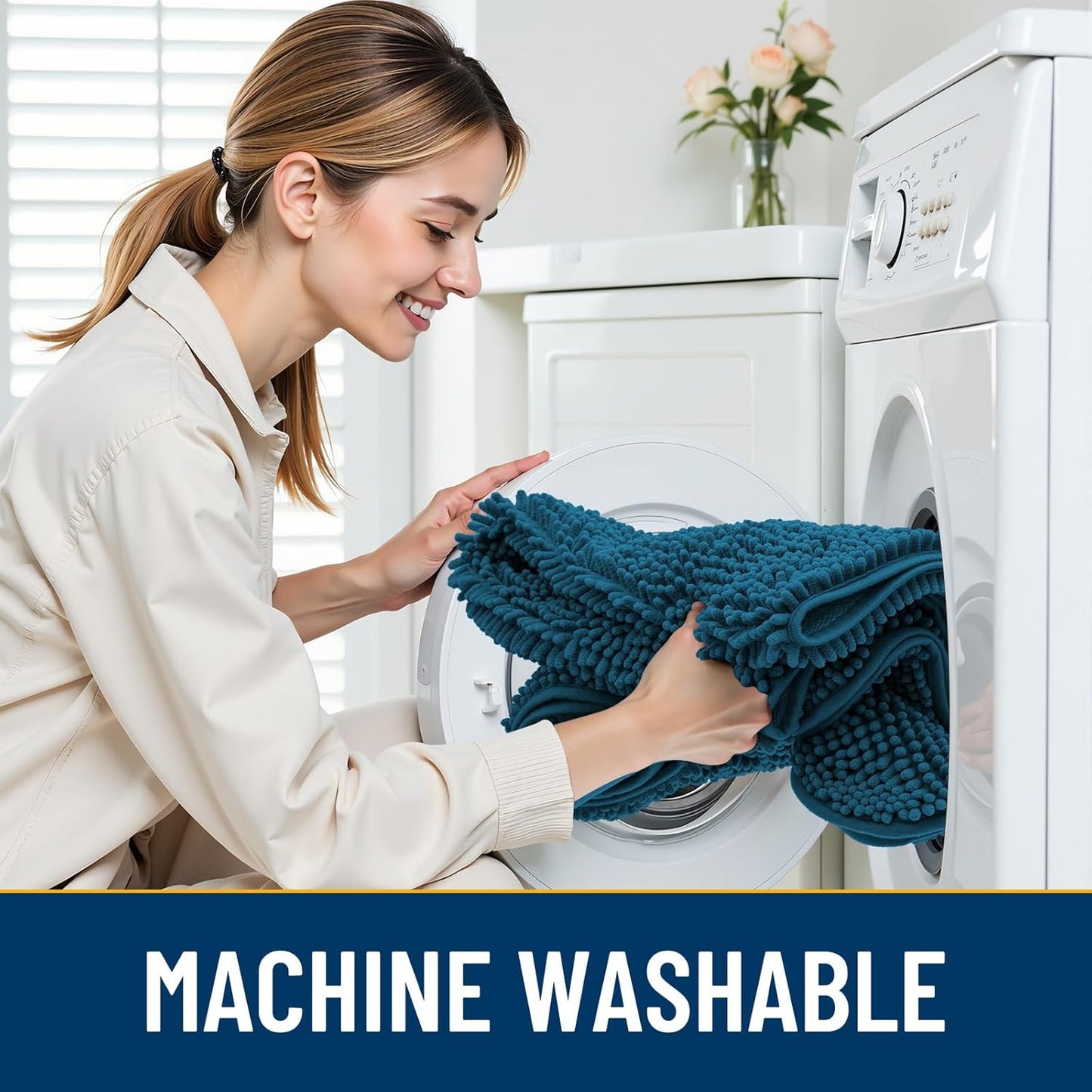 Smiry Dog Door Mat for Muddy Paws 30x20, Absorbs Moisture and Dirt Doormat, Non-Slip Washable Quick Dry Chenille Front Door Mat Indoor Entrance, Entryway Carpet for Inside Floor, Atlantic Blue