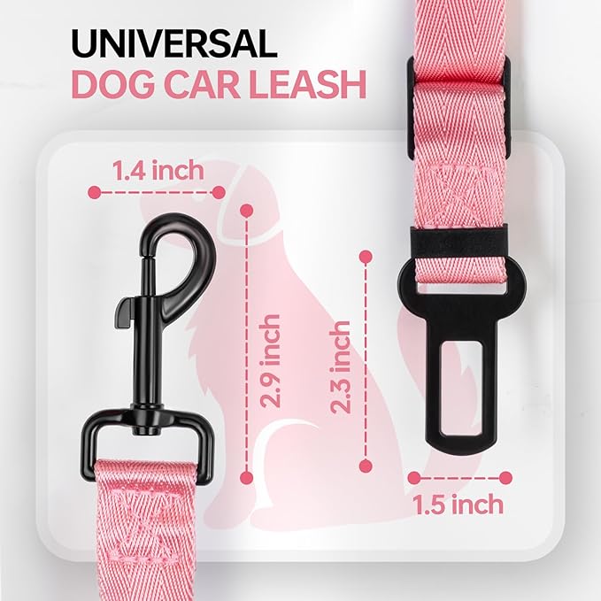 Thickened Dog Seat Belt for Car, 3 Pack Set Retractable Dog Car Adjustable Seatbelts for Vehicle Nylon Pet Safety Heavy Duty & Elastic & Durable Car Harness for Dogs, Light Pink