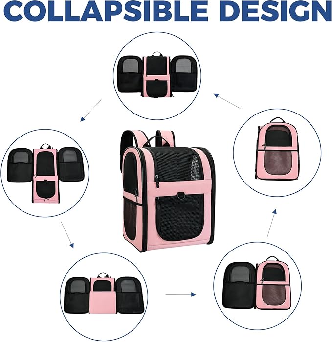Apollo Walker Dog & Cat Carrier Backpack for 4-15lb Pets - Ventilated Safe Design with Padded Back Support, Breathable Mesh Pet Backpack for Hiking, Travel, Outdoor (Pink)