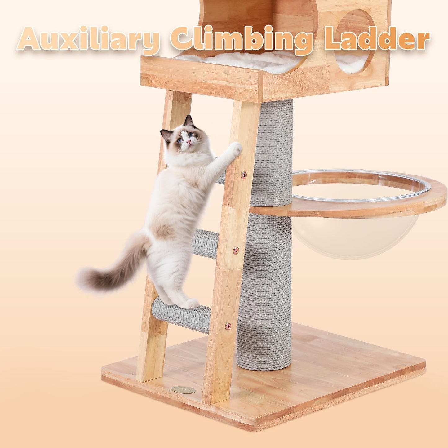 63-inch Modern Cat Tree, Luxury Cat Tower with Scratching Post, Unique Cat Condo with Hammock, Heavy Duty Kitty Climbing Tree for Indoor Cat, Wooden Kitty House for Small Medium Large Cats