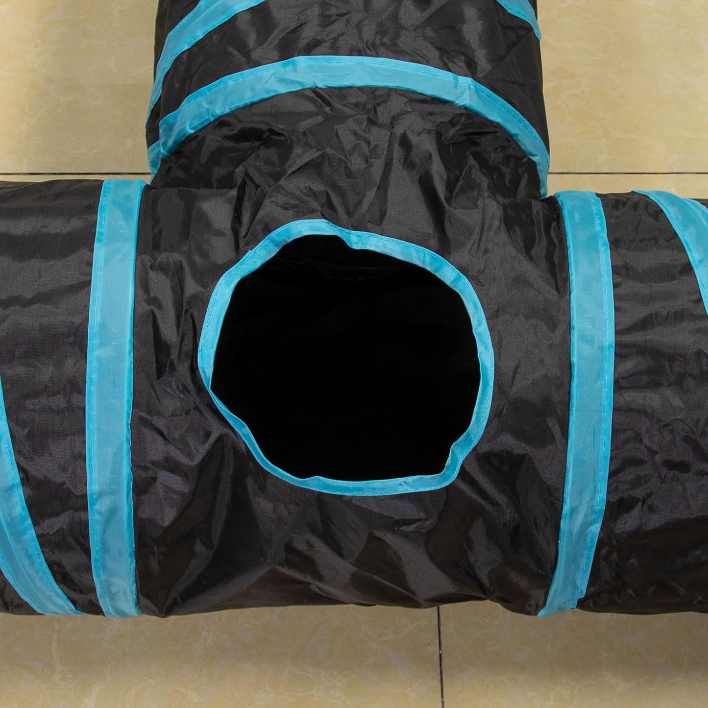Cat Tunnel, 3 Way Cat Tunnels for Indoor Cats, Foldable Cat Tubes and Tunnels for Cats Kittens, Kitty Bored Peek Hole Toy Ball Cat, Puppy, Kitty, Kitten, Rabbit, Guinea Pigs (Blue & Black)