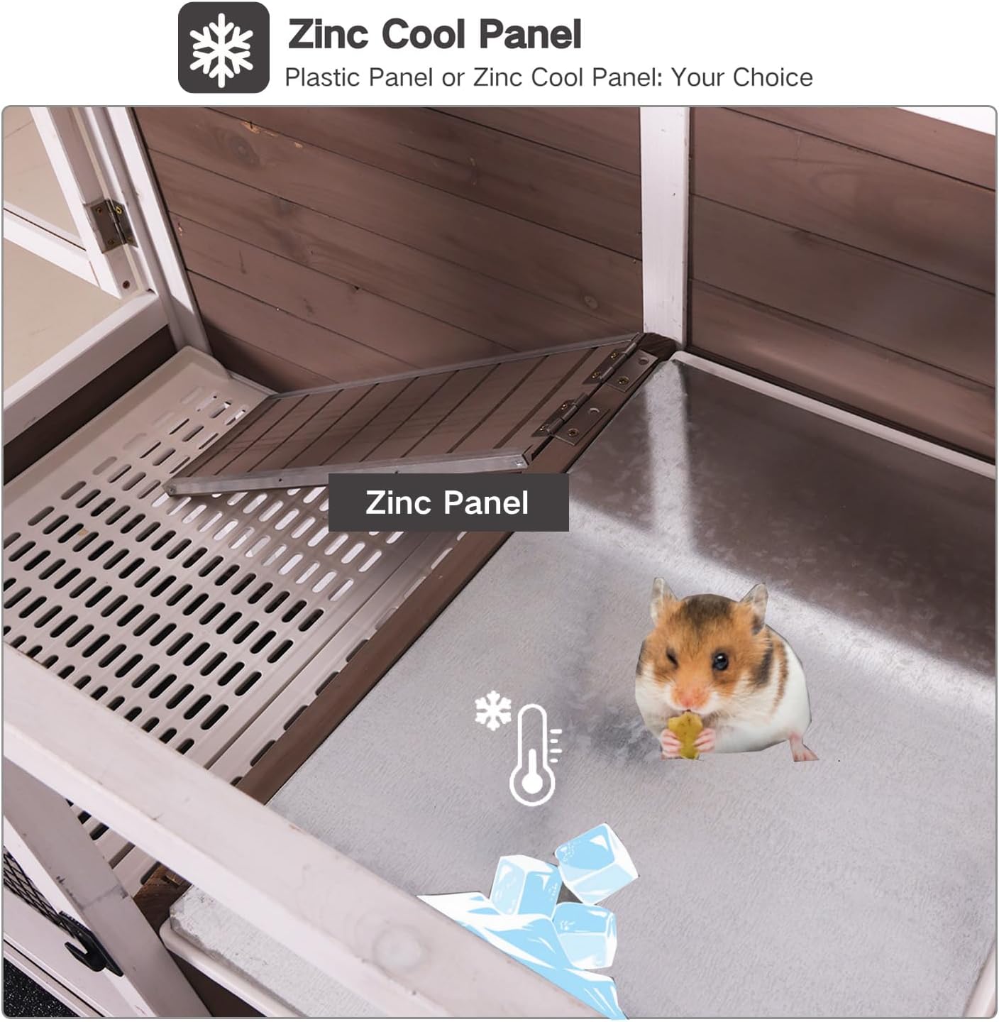 Guinea Pig Cage Indoor with Cool Zinc Plate Rabbit Hutch with Wheels and Removable Proof Tray Elevated Legs Hamster Cage with Chew-Resistant Metal Frame 36.6" L（Brown）