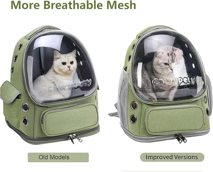 Cat Backpack Carrier, Breathable Cat Carrier Large Space Bubble Pet Backpack for Kitty Small Dog up to 15lbs, Transparent & Foldable Pet Carrier for Travel Hiking