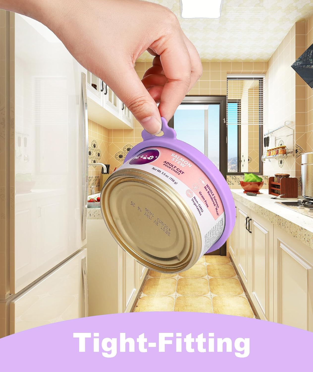 Comtim Cat Food Can Covers Lids for 5.5 oz Cans, 2 Pack Silicone Cat Food Can Lids for 5.5 oz 5.3 oz Cans...Pet Food Can Covers Reusable Can Toppers Savers for Wet Food (Lilac purple)