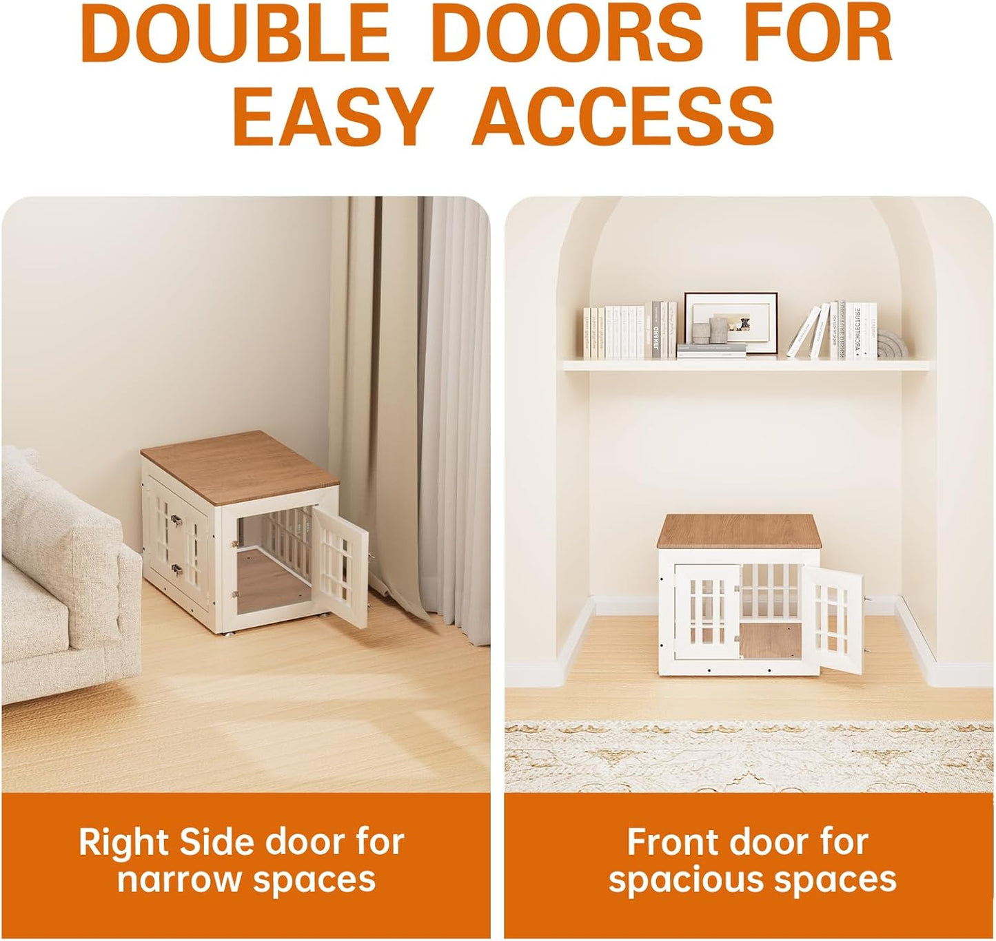 26" Heavy Duty Dog Crate Furniture for Small,Medium and Large Dogs,Rustic Wooden Dog Cage Kennel Indoor Furniture with Waterproof Top,Decorative Pet House Side End Table (White & Wood)