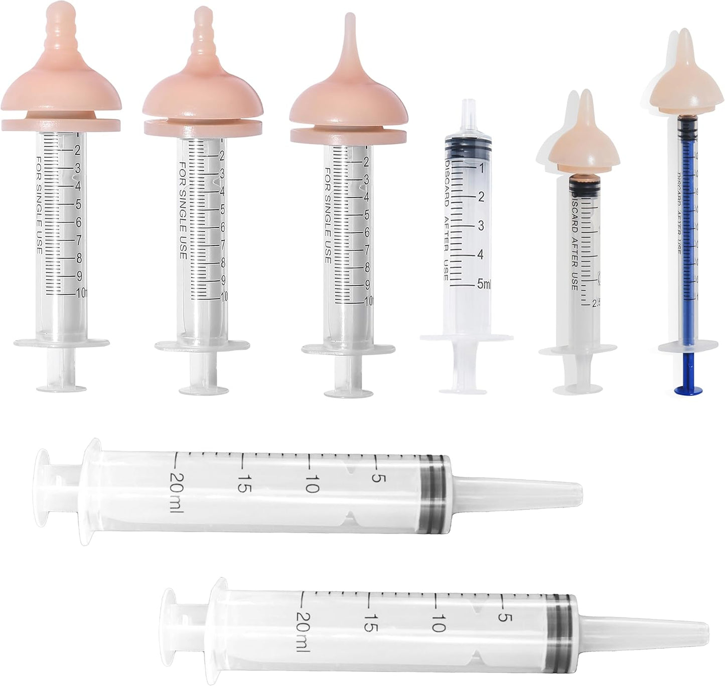 Silicone Feeding Nipple and Syringes for Newborn Kittens, Puppies, Rabbits, Small Animals Dongdong pet (5 Nipple+6 Syringes)