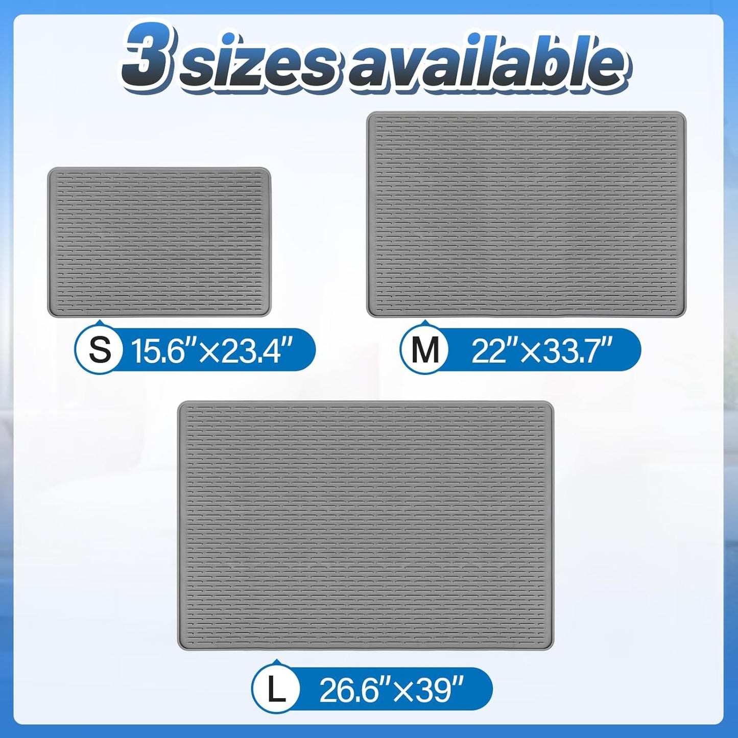 Easy Clean Silicone Cat Mat for Litter Box - 33.7" x 22" Waterproof Non-Slip Kitty Litter Trapping Mat for Protecting Floor, Less-Mess Food Water Mat for Indoor, Gray