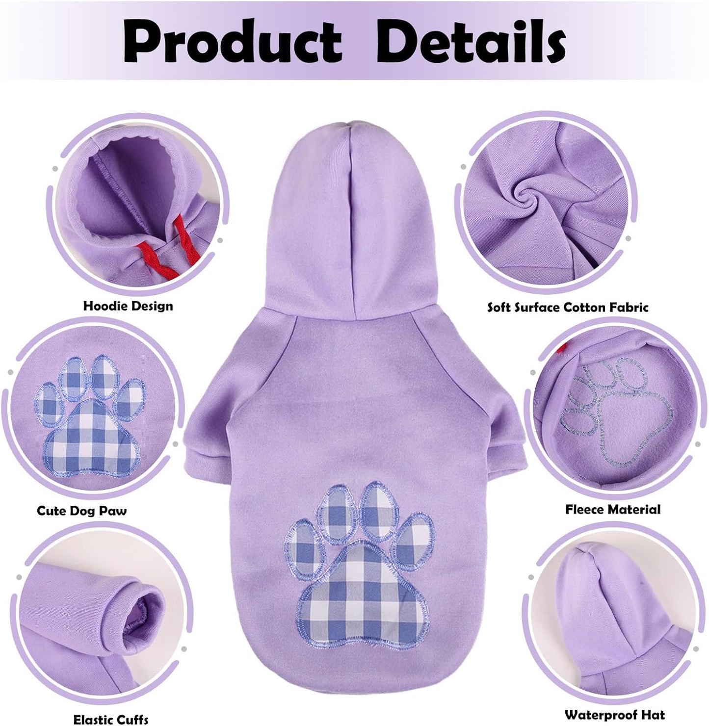 SAWMONG Dog Hoodie,Flannel Pet Hooded Sweater with Hat Puppy Pullover Sweater Shirt,Dog (Purple,M)