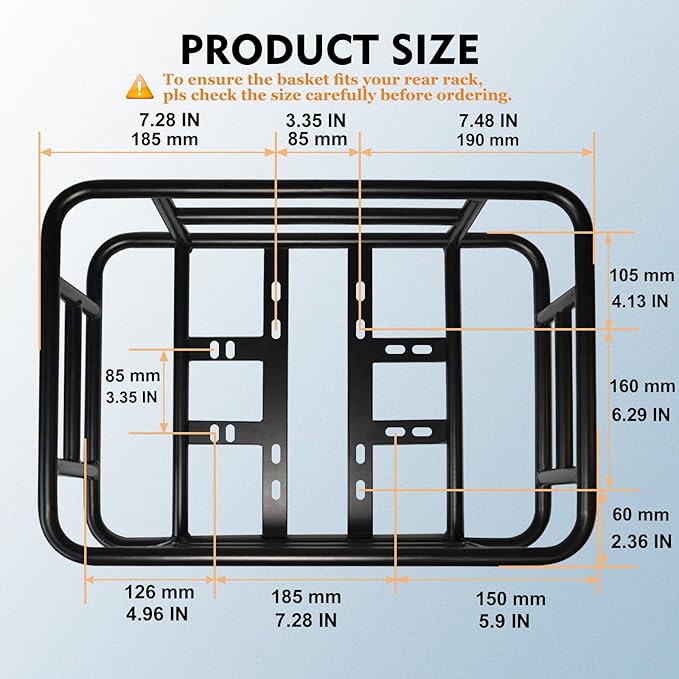 RAYMACE Rear Rack Bike Basket with Cargo Net and Liner Large Bicycle Basket Perfect Mount for Electric Bike