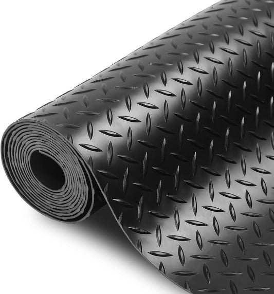 SEAL 6 x 8 Ft Premium Garage Floor Mat, Solid 2.8mm Thickened Black Commercial Grade Heavy Duty Parking Mat for Garage Floor, Golf Cart, Water/Stain Resistant Floor Runner (Embossed Diamond Plate)