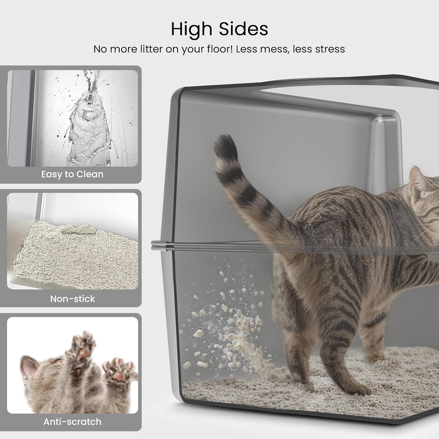 Enclosed Stainless Steel Cat Litter Box with Lid, XL Metal Litter Box for Big Cats, Extra Large Cat Toilet with High Side, Non-Stick, Anti-Leakage, Odorless, with Cats Litter Mat & Litter Scoop