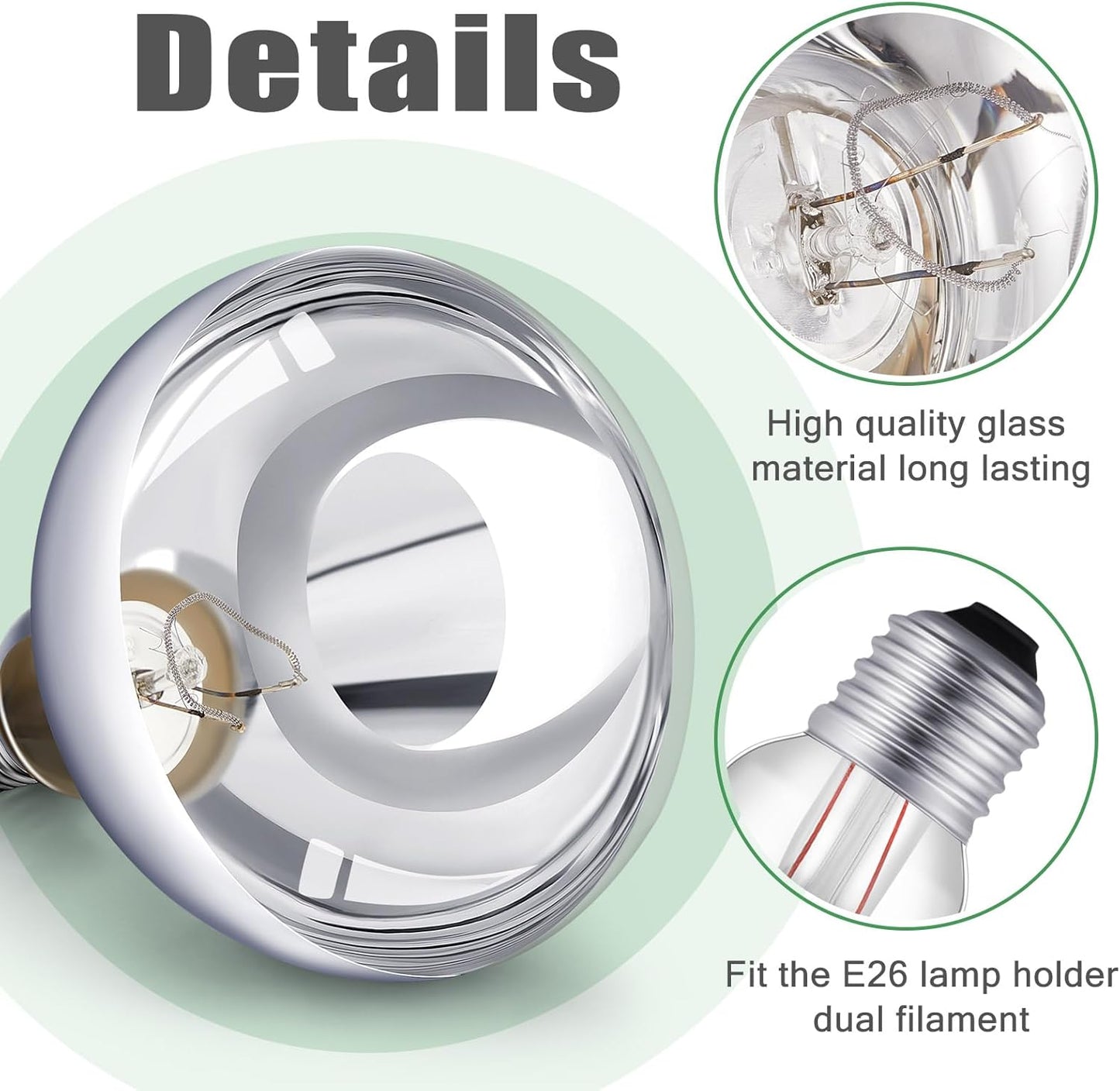 VIHOSE 3 Pack 250 Watt Heat Lamp 120v R40 Heat Lamp Bulbs Glass Incandescent Light Bulbs Incandescent Heating Lightbulbs for Reptiles Chicks Food Puppies Bathroom, Use E26 Base (Silver)