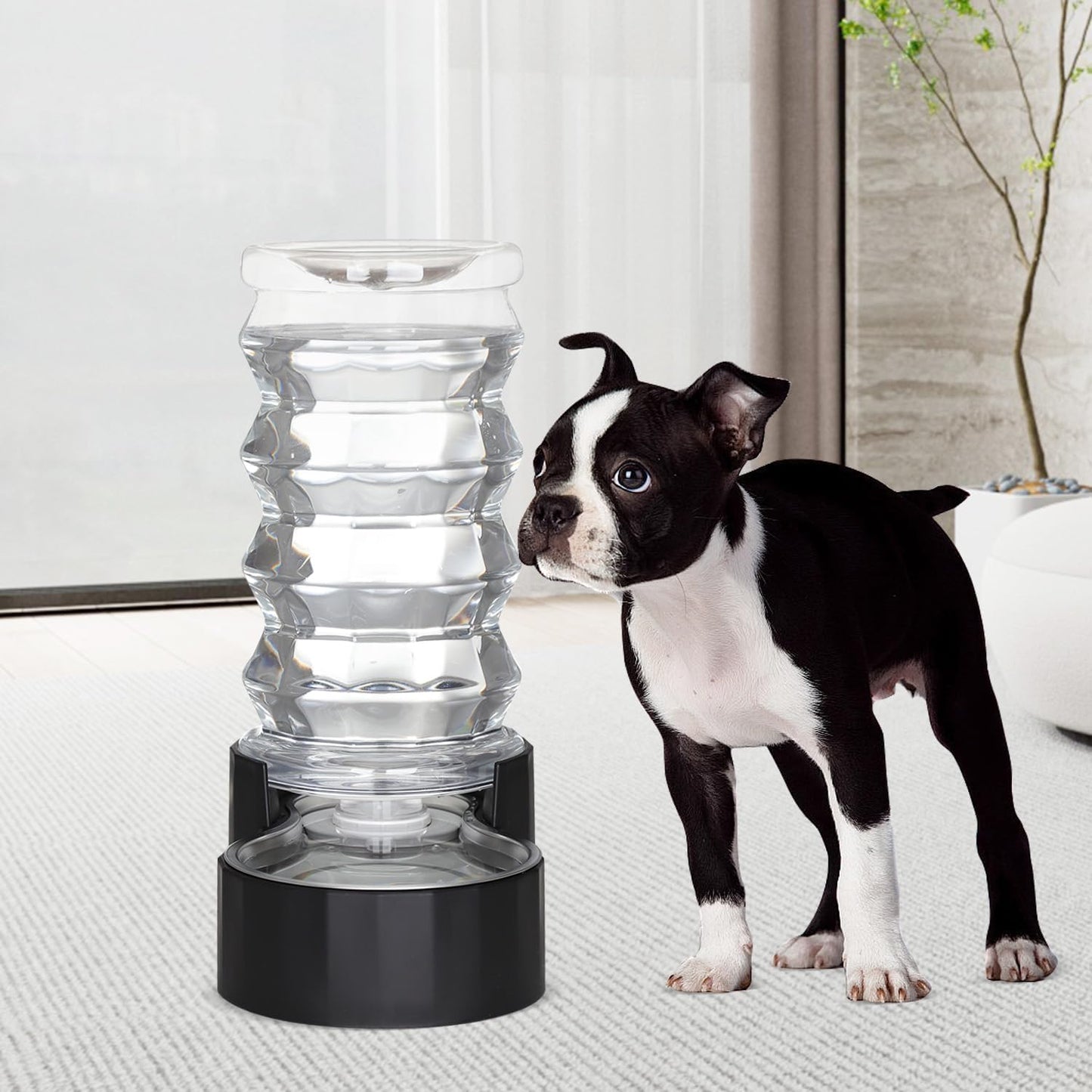 Sfozstra Lagre Gravity Dispenser for Dogs: 8L Black Automatic Stainless Steel Water Bowl Waterer - Great for Family Homes and Outdoor Activities