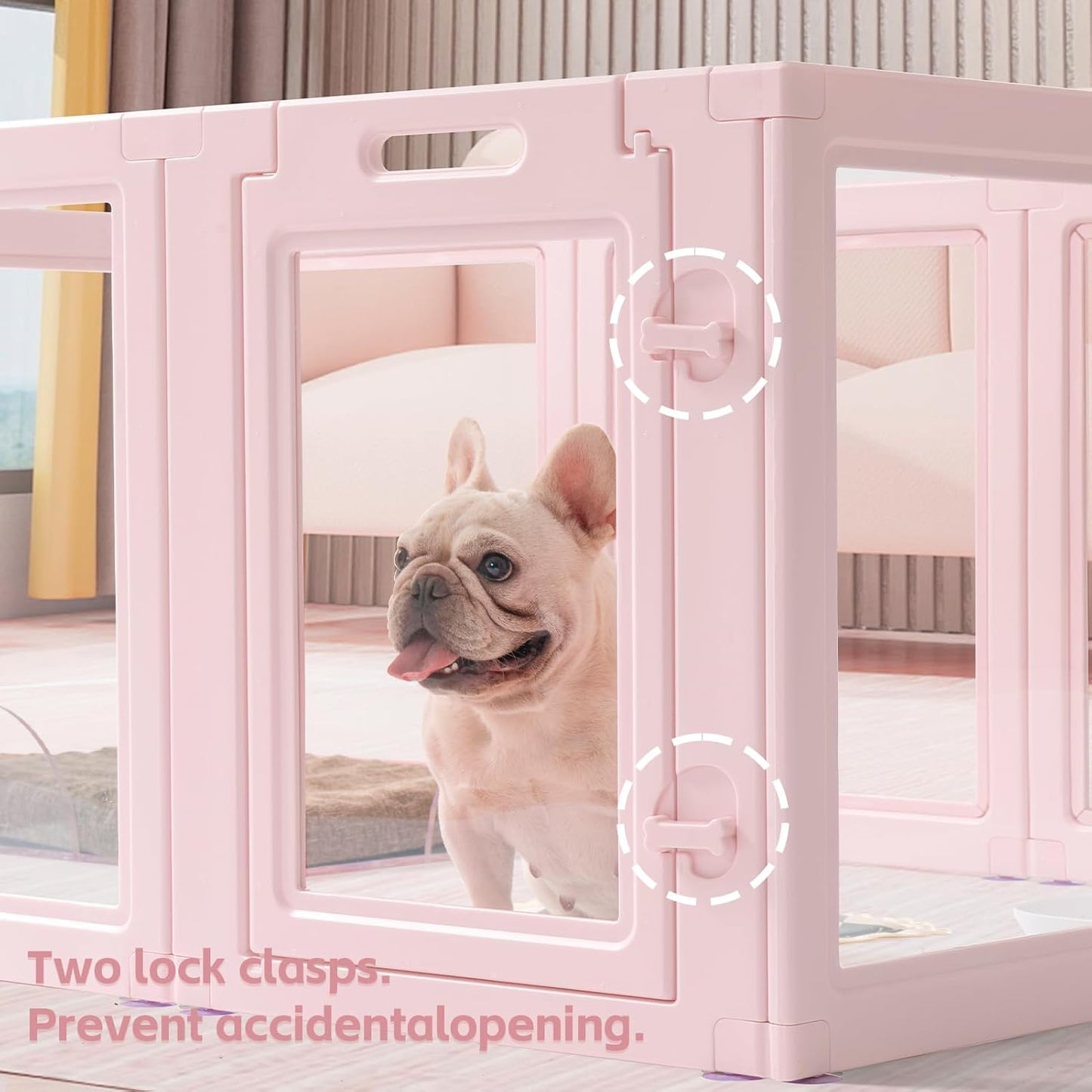 DIY Clear Acrylic Dog Playpen House,Quick Easy Assembly and Disassembly,Strong Floor Suction,Indoor and Outdoor Use,Easy Cleansing Puppy Fence (Skin Pink, 23.6" H, 12PCS)